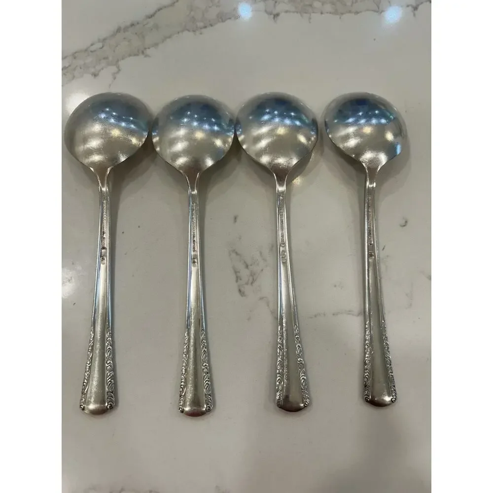 Vtg Set Of 4‎ Holmes & Edwards May Queen Soup Spoons 7” Silverplate Inlaid IS